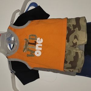 CJP Baby boy 18 months summer 2pc outfit. Camo shorts Wild One tank top